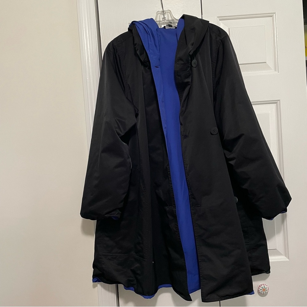 Women's Black and Blue Hooded Coat